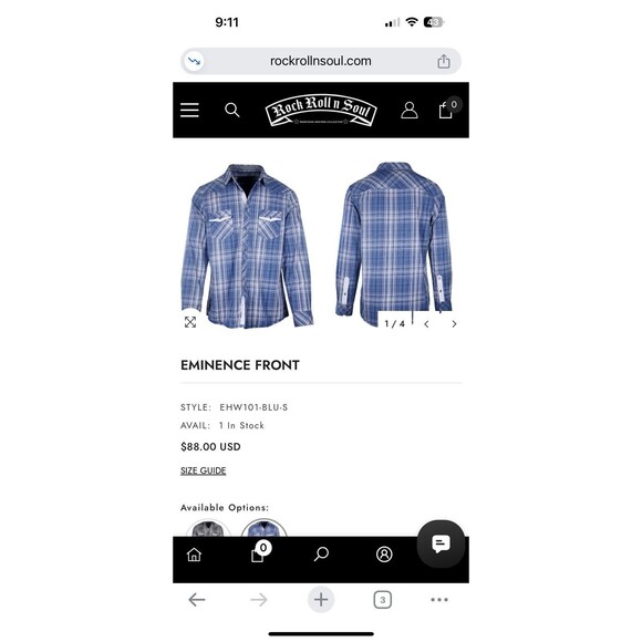 English Hero Mens Large Short Eminence Blue Button Up Geometric Cuff Pocket Rock - Picture 10 of 10